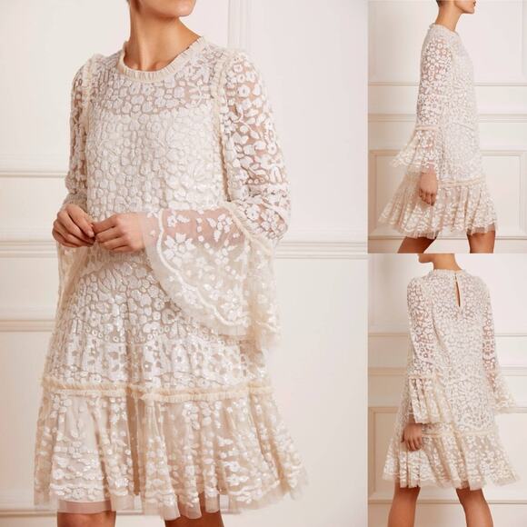 Needle and Thread The Annie Sequin Tiered Mini Dress in Champagne - Picture 12 of 12